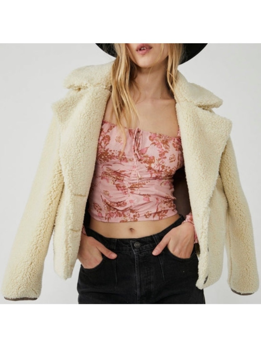 FREE PEOPLE Women's Hilary Print Keyhole Neck Cropped Top Size L NWT
